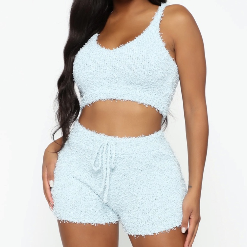 Fashion Nova Shorty Is A 10 Sweater Set - Light Blue Size XS